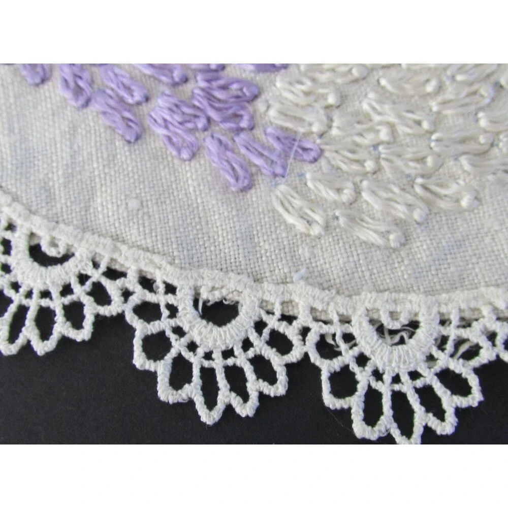 Vintage Butterfly Floral Doily Dresser Scarf Embroidery Set Linen Crochet Edges